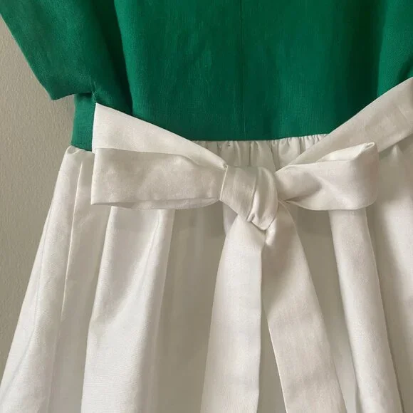 Handmade Children's Green White Linen Viscose Cotton Crochet Flower Dress - Picture 10 of 14